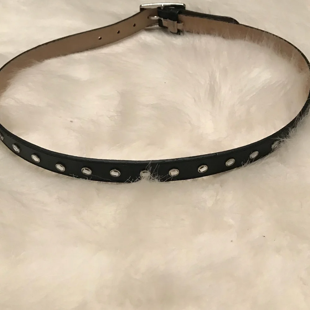 Genuine Leather Lined Black Belt With Embellishments Ladies Size M/L EUC
